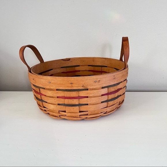 LONGABERGER WOVEN TRADITIONS 10" DARNING BASKET with 2 LEATHER LOOP HANDLES 1995 - Picture 1 of 10